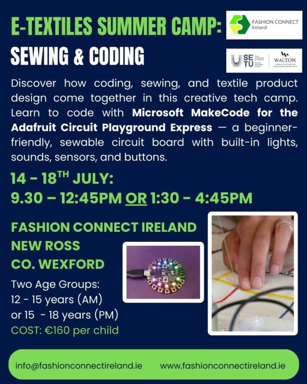 Summer E-Textile Camp: Coding & Sewing, Age 15 - 18, 1.30 to 4.45, Mon 14 - Fri 18 July